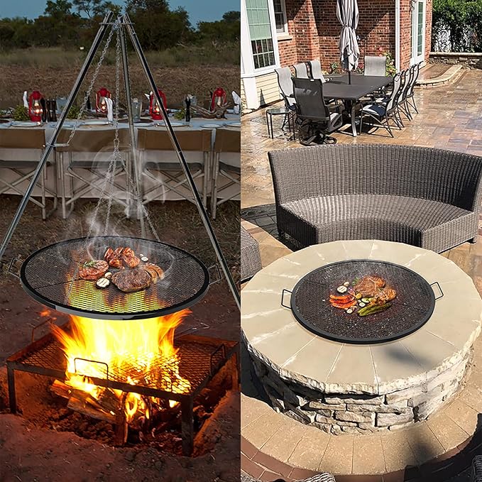Stanbroil Heavy Duty X-Marks Fire Pit Cooking Grill Grates with Support X Wire, 24" Outdoor Round Cooking Grate BBQ Campfire Grill Grid - Camping Cookware