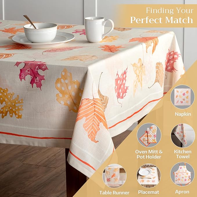 Maison d' Hermine Table Cloth Rectangle Table 100% Cotton 70 x 120 Inches Fall Tablecloth Reusable Everyday Use for Thanksgiving Christmas Decorations Dining Farmhouse Party (Colours of Autumn)