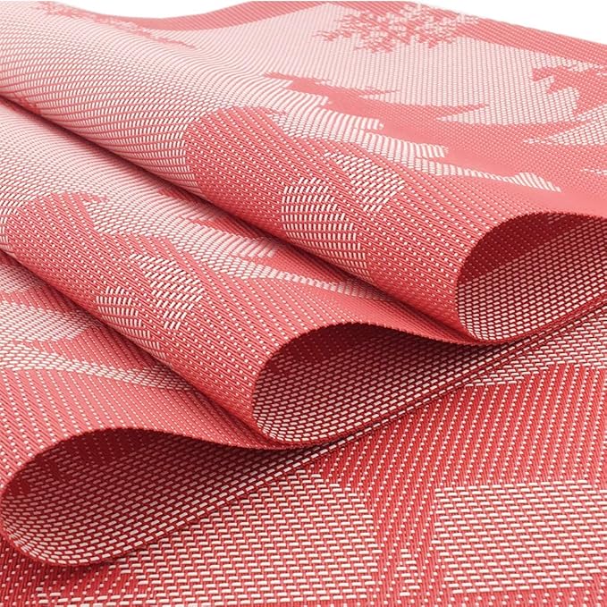 Gugrida Christmas Holiday Placemat 12”x18”, Set of 6, Christmas Table Decor, Holiday Tapestry placemat Woven, Red Tree