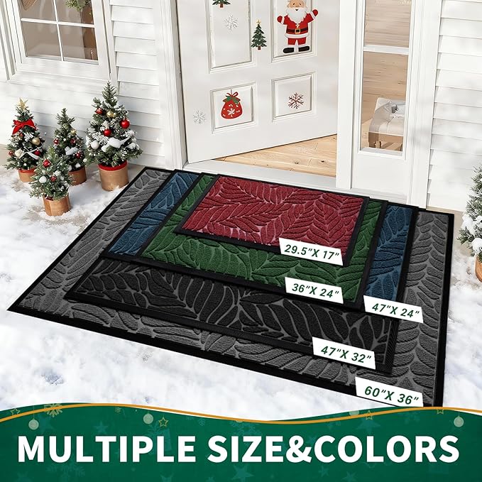 Yimobra Front Door Mat Outdoor Indoor, 29.5x17 All-Season Waterproof Door Mat Outside Entrance, All-Weather Non-Slip Outside Doormat for Garage Patio Entryway, Green