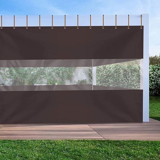 Covers & All Outdoor Clear Panel Curtain, 12 oz Vinyl Outdoor Curtains for Patio, Weather Resistant Waterproof Tarp with Brass Grommets for Pergola, Porch, Gazebos, Balcony (8'H x 8'W Feet, Coffee)