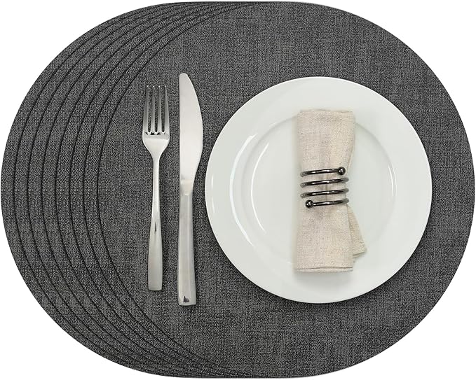 Myir JUN Round Placemats Dual Sided, Faux Leather Place Mats Set of 4 Indoor Placemats for Dining Table Outdoor Placemats Non-Slip Washable Table Mats (Set of 8, Gray)