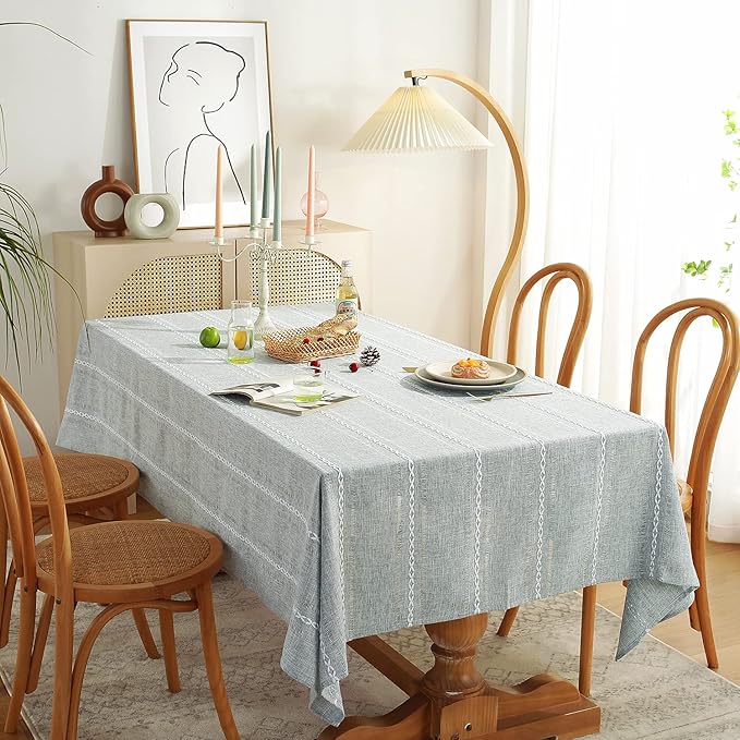 Chassic 60 x 120 inches Farmhouse Style Linen tablecloths, Wrinkle Resistant Washable Dining Room Table Cloths for 8 Foot Rectangle Tables - Hemstitch Light Grey
