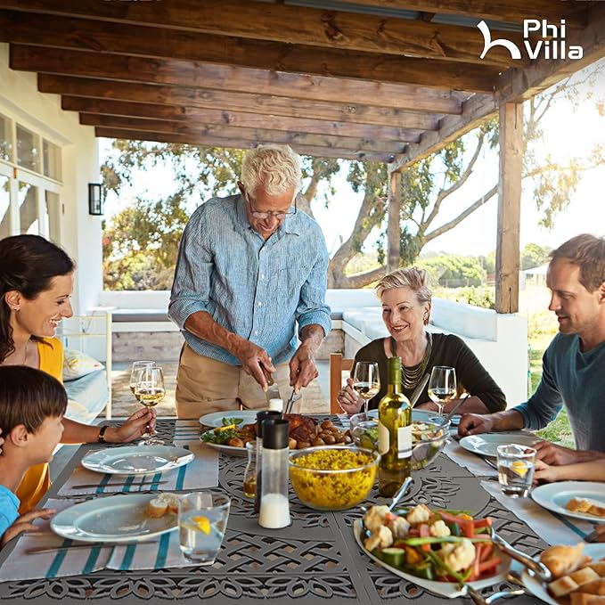 PHI VILLA Aluminum Patio Dining Tables for 8 Person, 53" Square Outdoor Table with 2.1" Umbrella Hole, Lawn Garden Tables for Outside All Weather