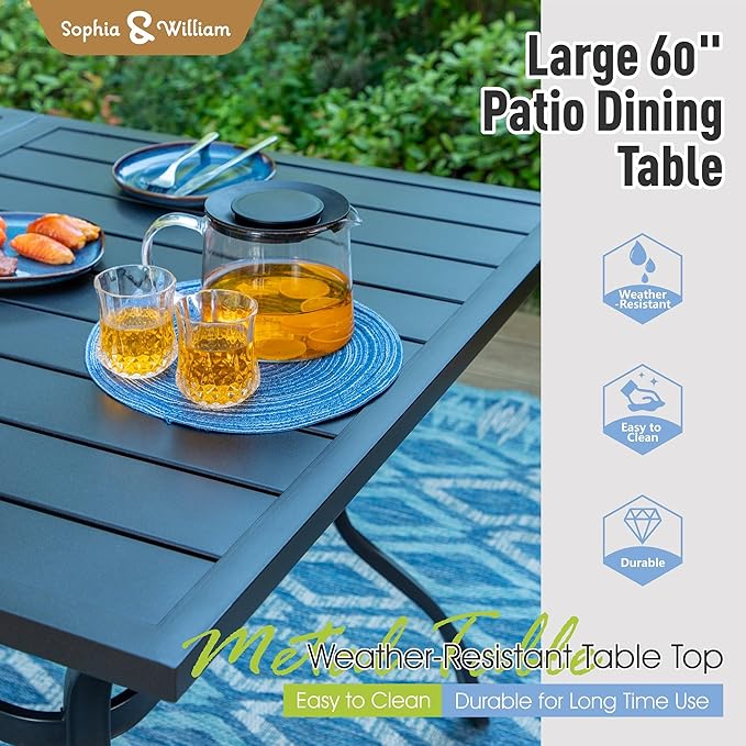 Sophia & William Outdoor Dining Set Patio Dining Set for 6 Outdoor Table and Chairs 7 Pieces Outdoor Patio Set with Swivel Patio Chairs 60"x 38" Metal Table for Garden Pool All Weather Brown