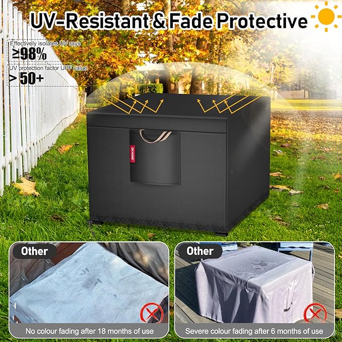 QH.HOME Fire Pit Cover, 28 inch Firepit Covers Square - Heavy Duty Gas Fireplace Fire Pit Table Cover for 26/27/28 inch Propane Fire Pit 28 X 28 inch