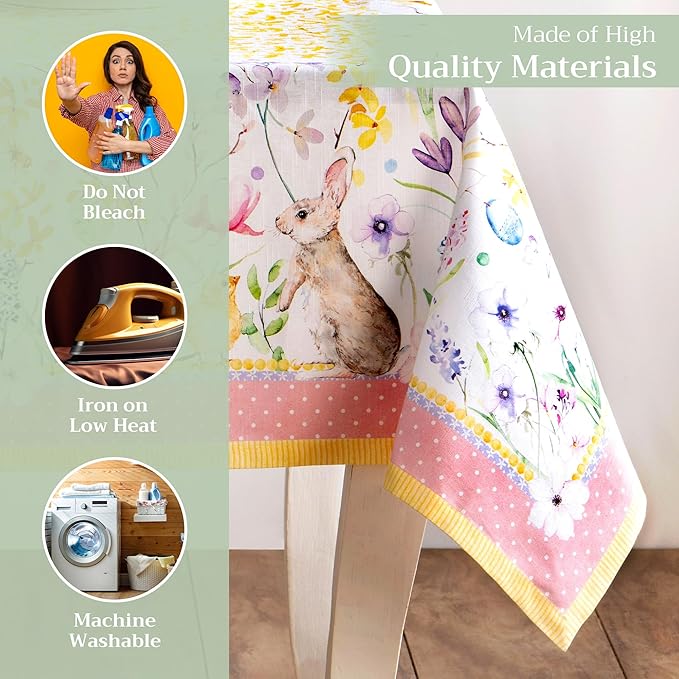Maison d' Hermine Table Cloth Rectangle Table 100% Cotton 70 x 120 Inches Tablecloth Reusable Decorative for Dining Room, Farmhouse, Home, Party, Festive & Wedding Spring Summer - Easter Zest