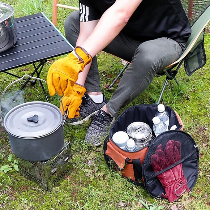 Camping Tableware Carrying Bag, 13.7L Large Capacity Waterproof Picnic Flatware Storage Bag, Outdoor BBQ Round Storage Bag for Plates Dishes Pots Bowls Utensils