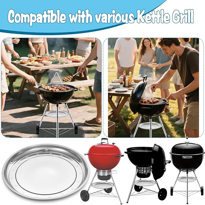 2 Pcs 13-1/2" Diameter Charcoal Grill Ash Catcher Pan Compatible with Weber 22" Kettle Grill, Ash Pan for Grill Replacement Parts