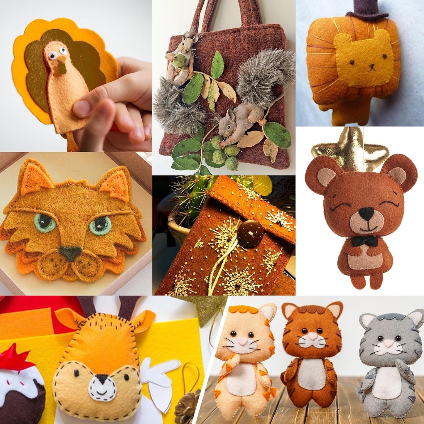 XSEINO 12 Rolls 8"x35"(20.5x90cm) 1.4mm Thick Soft Felt Fabric Sheet 12 Assorted Brown Series Colors Felt Pack for DIY Craft Sewing Squares Nonwoven Patchwork