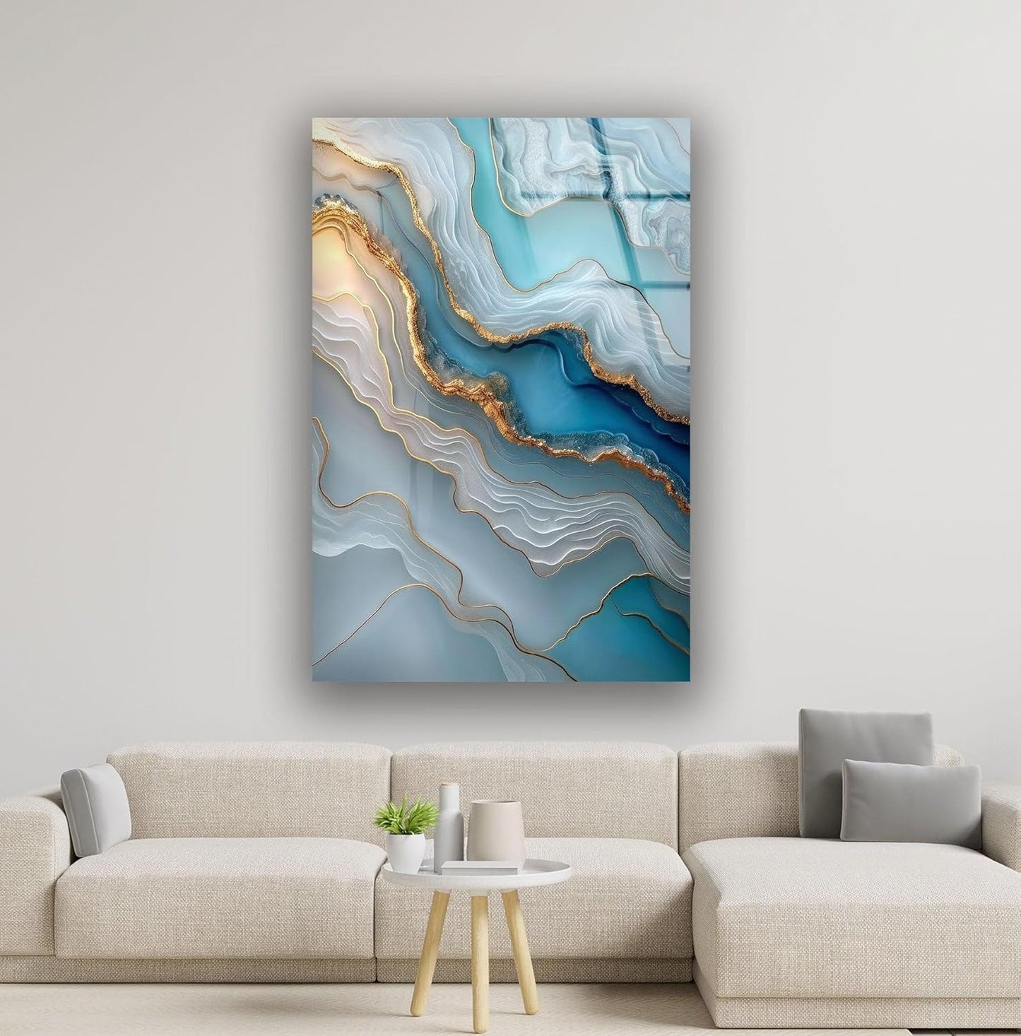 My Photostation.com Round 24'' Turquoise and Blue Alcohol ink Glass Wall Art Tempered Glass Printing Wall Decor Large Wall Art Wall Hangings