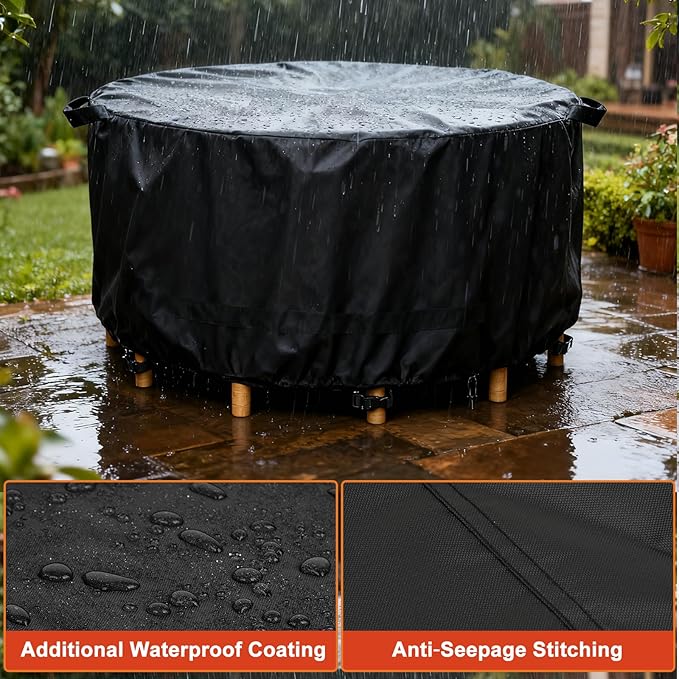 LBTING Round Patio Furniture Cover, Outdoor Table Chair Set Covers 48Dia x 28H Inches, 420D Waterproof Windproof Dust-proof UV-Resistant Furniture Cover - Black
