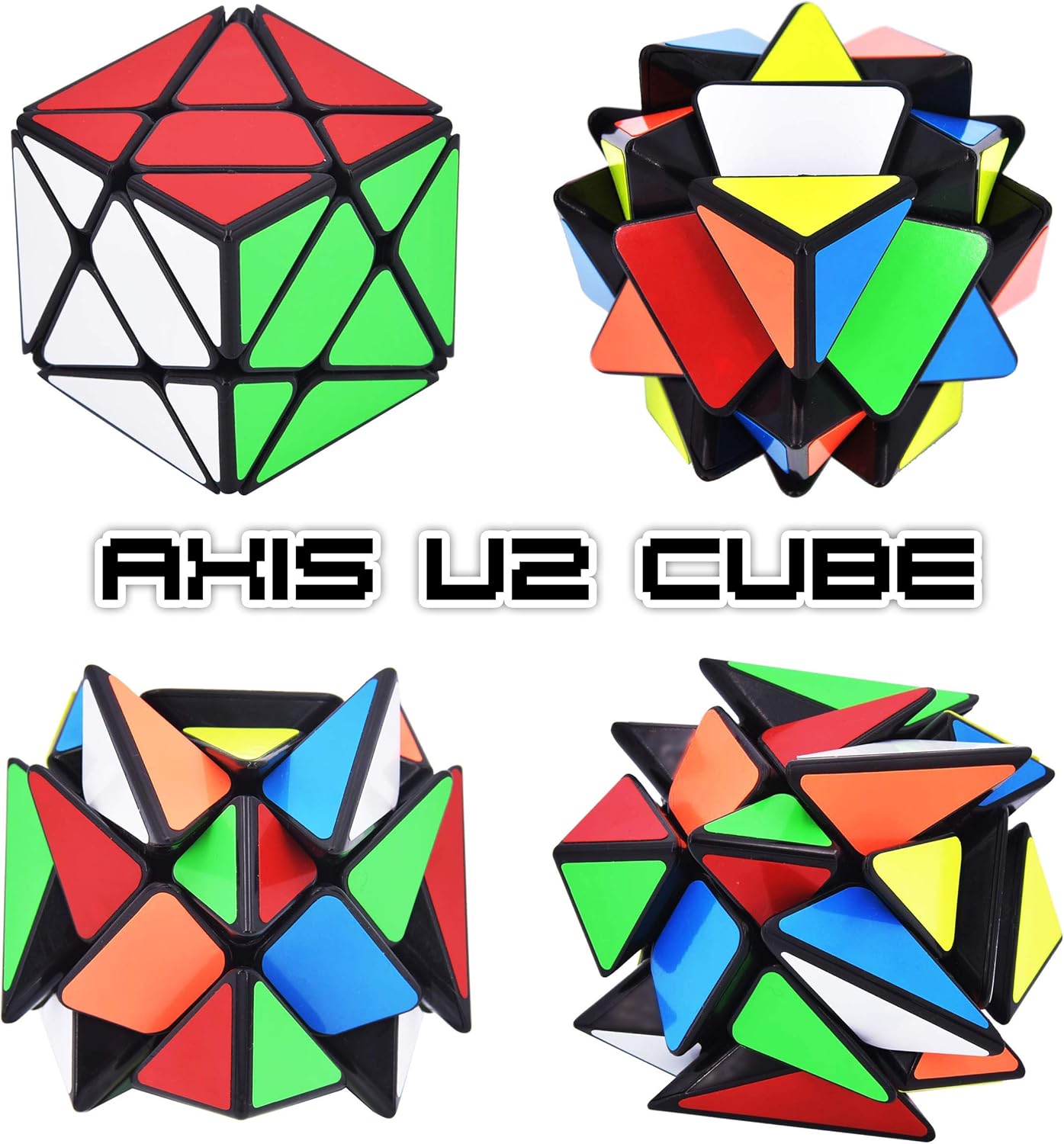 JoyTown Speed Cube Set of 2 Bundle Pack Windmill Cube Magic Puzzle, YJ Axis V2 New Version Fluctuation Angle Twisty Puzzle, Odd 3x3 Speedcubing with Bonus Stands Black