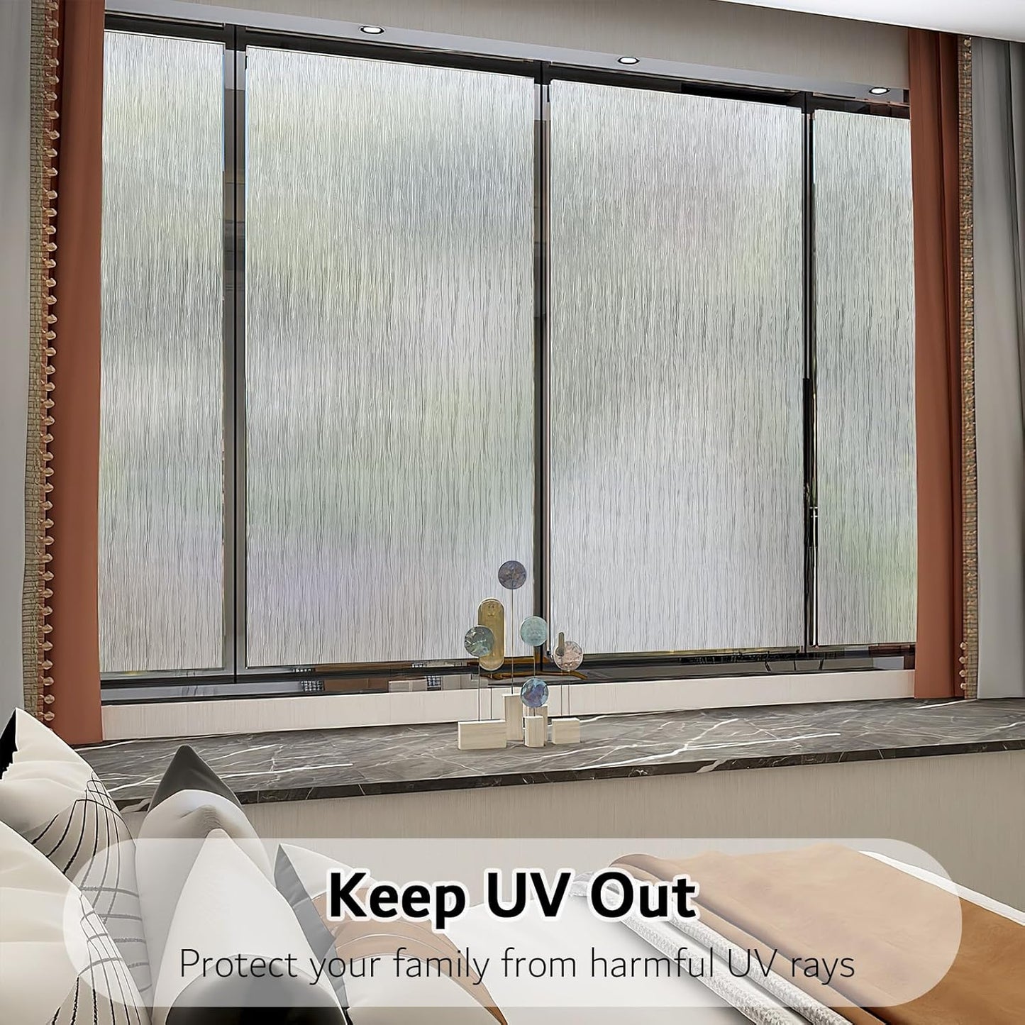 VELIMAX Frosted Window Privacy Film Non Adhesive Window Cling Removable Glass Covering Clear Water Opaque Window Film for Home Anti UV 17.7x157.4 inches