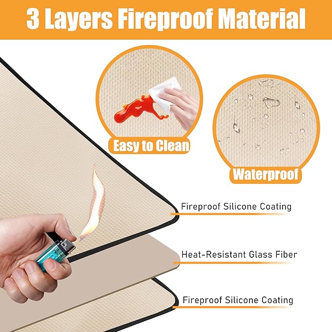 Khaki 24x36 Inchs Heat Resistant Mat for Outdoor Grill Table,Fireproof Under Blackstone Griddle BBQ Mat,Air Fryer Mat,Indoor Fireplace Mat, Protect Your Table and Outdoor Grill Table（0.04in Thickness）