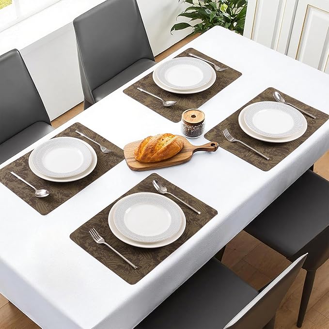 POLYTE Indoor/Outdoor Washable Embossed Vinyl Faux Leather Table Dining Placemats, Set of 4