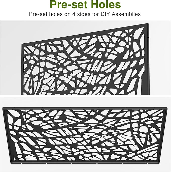 Casaphoria Metal Privacy Screen Outdoor, 72" H x 35" W Freestanding Decorative Privacy Screen for Patio Deck Balcony Garden with Stable Base, Black-Shine