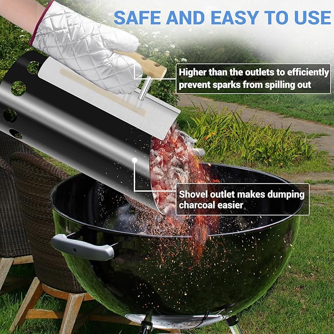 Color Box Charcoal Chimney Starter 6.25X14.5 H Natural Restoration Doubel Enamel firepit Starter,High-Temperature Resistant Carbon Cylinder,Large Capacity, Heat Shield, Wooden Handle