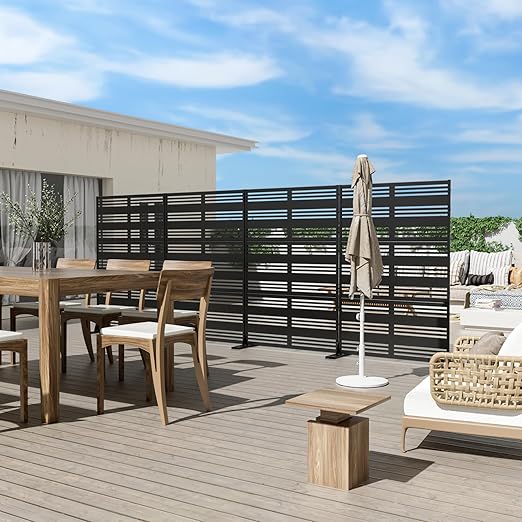Casaphoria 72" H x 47" W Metal Outdoor Privacy Screen, Freestanding Decorative Divider for Patio, Deck, Balcony, and Garden with Stable Base, Black-Harold