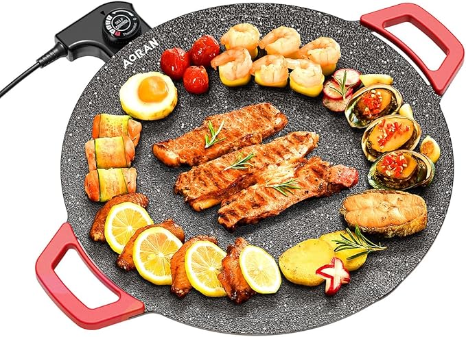 AORAN Indoor Grills Electric Smokeless – Nonstick Electric Griddle for Indoor Use, Compact & Versatile Cooking for Steaks, Pancakes, and BBQ
