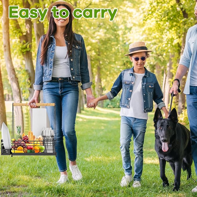 Grill Caddy, BBQ Caddy for Outdoor Grill with Paper Towel Holder, Picnic Condiment Utensil Storage, Camping Essentials, RV, Tailgating Essentials, Grilling Accessories, Gifts for Men