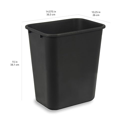 Amazon Basics Trash Can, Rectangular Commercial Office Wastebasket, 7 Gallon (Pack of 2), Black
