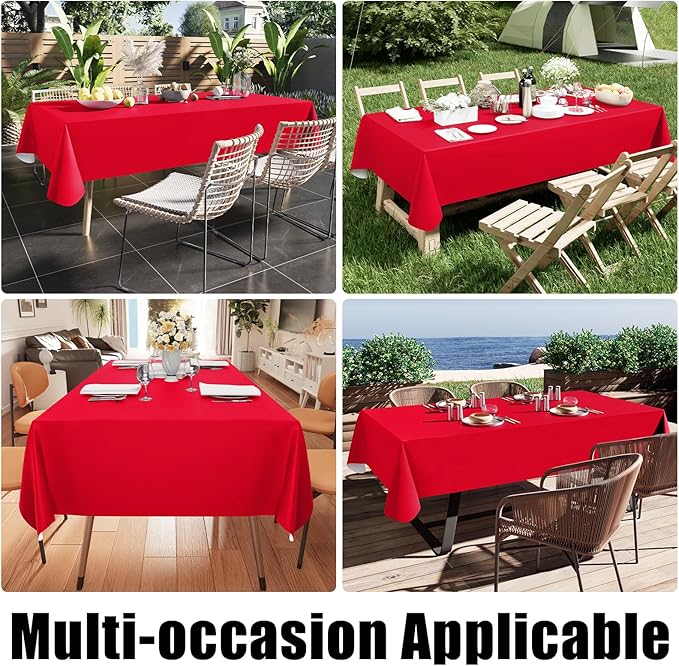 Smiry Rectangle Table Cloth 60x102 Inch, Waterproof Wipeable Vinyl Tablecloths Protector, Oil Spill Proof Plastic Table Cover for Dining, Banquet, Christmas and New Year Parties, Red