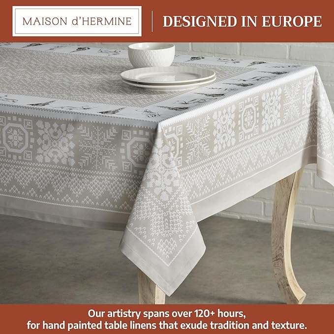Maison d' Hermine Table Cloth Square Table 100% Cotton 54 x 54 Inches Fall Tablecloth Reusable Everyday Use for Thanksgiving Christmas Decorations Dining Farmhouse Party (Cozy Christmas)