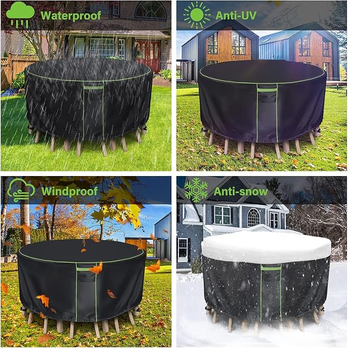Round Patio Table Cover for Outdoor Table Chairs Set,600D Outdoor Furniture Cover Waterproof,Tear Resistance and Anti-UV,72" Dia x 28" H,Black