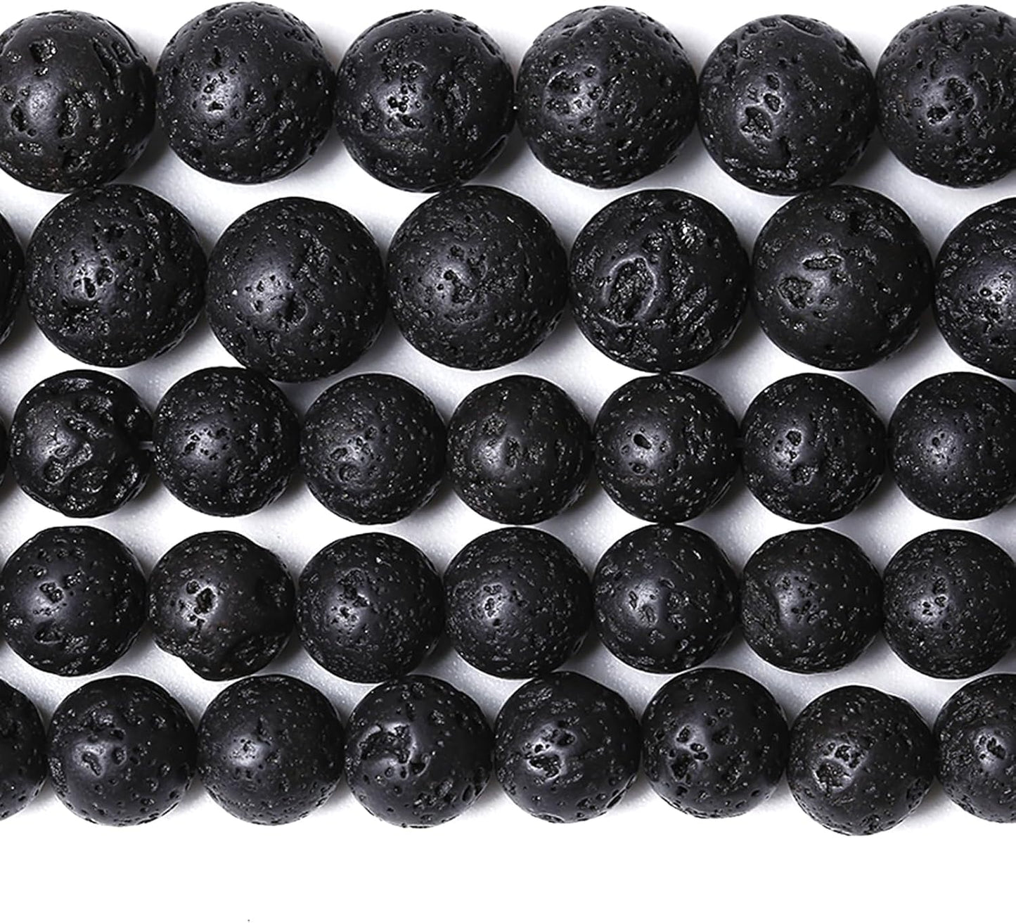 10MM 72pcs Natural Stone Beads Black Volcanic Lava Gemstone Round Loose Beads for Jewelry Making Bracelet 2 Strands 32"