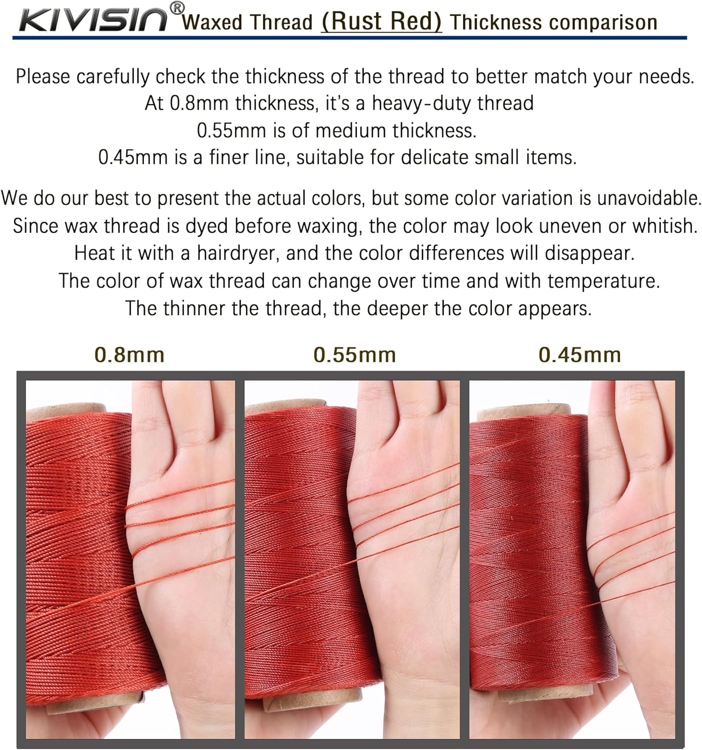 Thin Wax Polyester Thread, 0.45mm, 547 Yards, 3 Ply Round Waxed Cord Strings for Sewing, Beading, Binding, Micro Braiding, Fine Leather Craft and Micro Macrame Jewelry - Rust Red