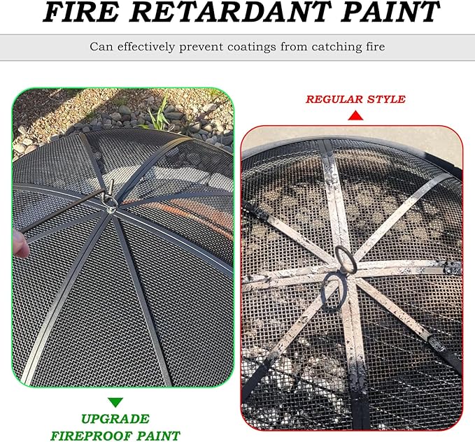 Fire Pit Spark Screen, 27 Inch Diameter Fire Pit Screen with Handle & Poker,Heavy Duty Metal Mesh Fire Pit Screen,Fire Pit Lid for Outdoor/Beach/RV Camping/Backyard