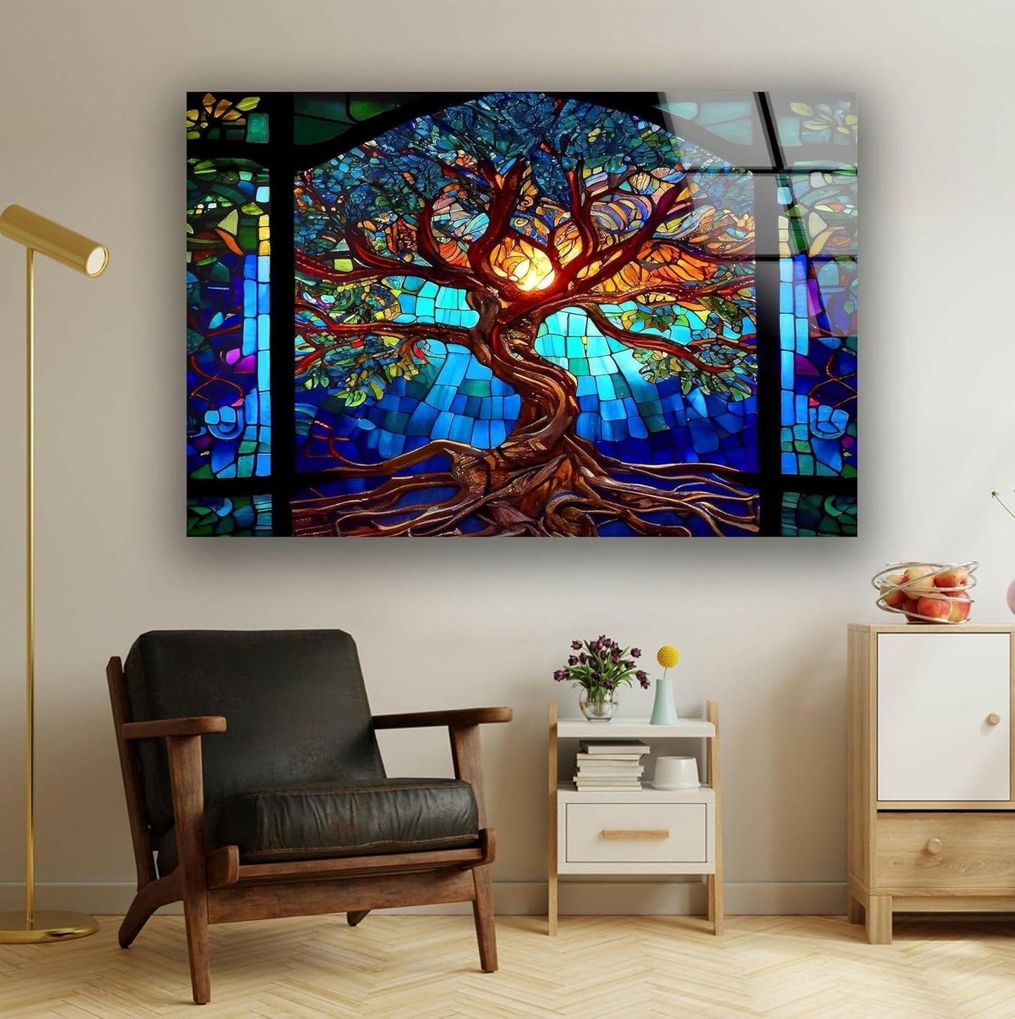 My Photostation.com Round 31,5'' Stained Blue Life of Tree Glass Wall ArtTempered Glass Printing Wall Decor Large Wall Art Wall Hangings