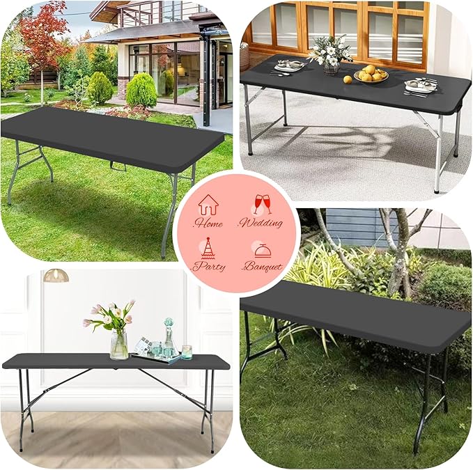 6 Pack Stretch Fabric Table Top Cap Cover, Gray Table Covers fits 6' Tables, Washable Elastic Universal Rectangle Tablecloth Protector for Indoor Outdoor Party Picnic Wedding (30" W x 72" L)