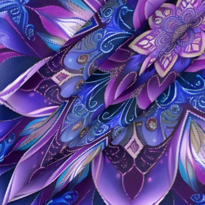 Mandrake Purple Blue Flower Round Table Cloth Cover, Elastic Edge Waterproof Wipeable Tablecloths 36"-42" Polyester Tablecloth for Party Restaurant Banquet Holiday Camping Outdoor Picnic