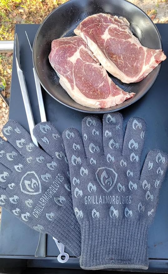 Oven Gloves with Fingers - 932°F Extreme Heat Proof and Cut Resistant Mitts for Kitchen, BBQ, Grill, Baking, Fire Pit - EN407 Certified with Non-Slip Silicone Grip and Cotton Lined for Comfort