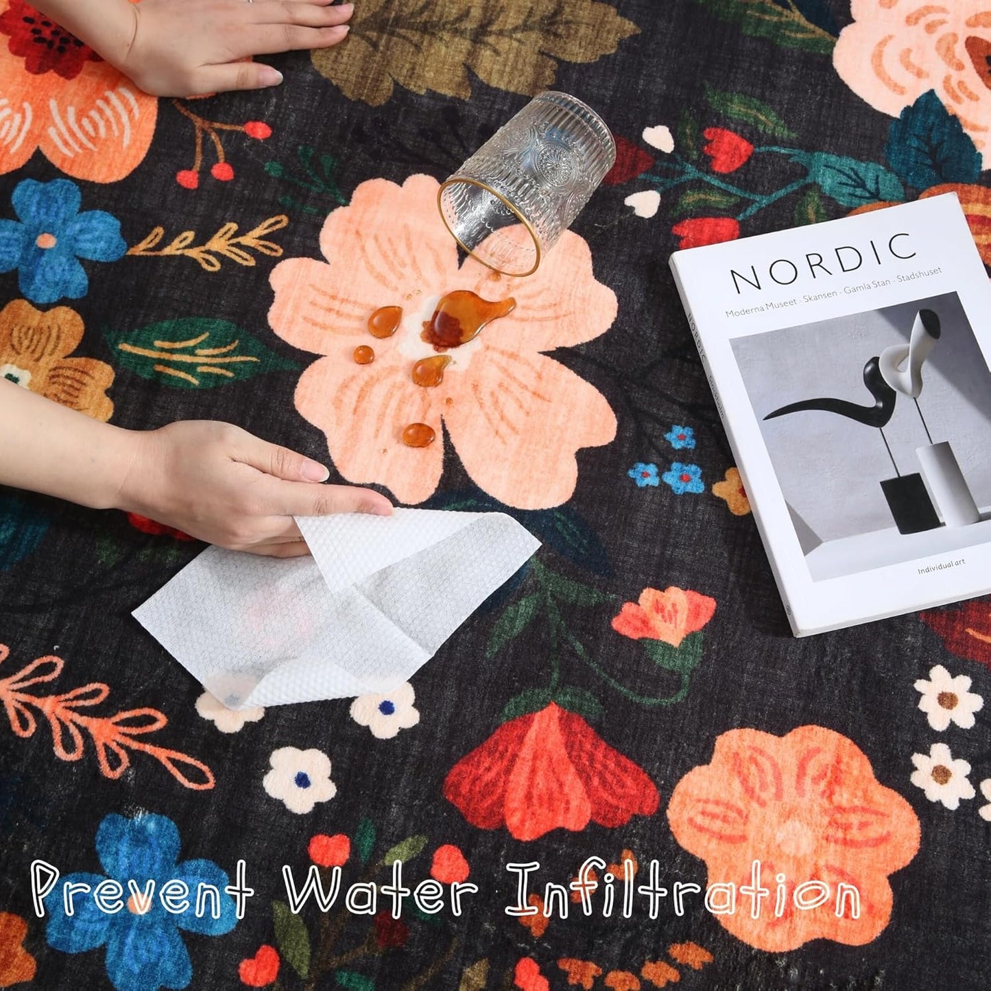 Rugcomf Door Mat Indoor Entrance 2x3 Rug Machine Washable Boho Floral Small Area Rug Non-Slip Low Pile Throw Rugs for Entryway, Kitchen, Front Door Indoor Entrance, Entry, Kids Room (Black)