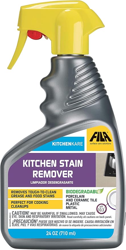 FILA Surface Care Solutions, KITCHENKARE, Heavy Duty Degreaser Cleaner for Kitchen, Grill, Oven, Fireplace; BBQ Cleaner Spray, Desengrasante de Cocina, Degreasing Detergent Bike Chain, 24OZ