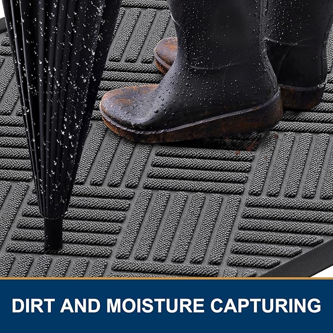 Smiry Front Door Mat Outside Entrance, Heavy Duty Outdoor Indoor Natural Rubber Doormat, Non Slip, Trap Dirt and Moisture, Easy Clean, Low Profile Patio Porch Entryway Mat, 59x20, Grey