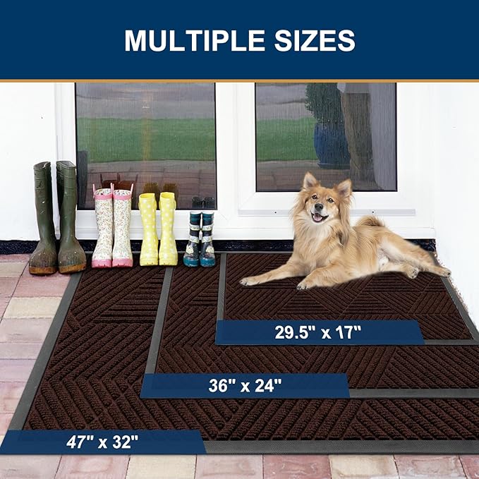Smiry Front Door Mat Outside Entrance, Heavy Duty Sturdy Natural Rubber Doormat, Trap Dirt and Moisture, Easy Clean Low Profile Mats for Indoor Outdoor Entry, Irregular Triangle (36x24, Deep Brown)