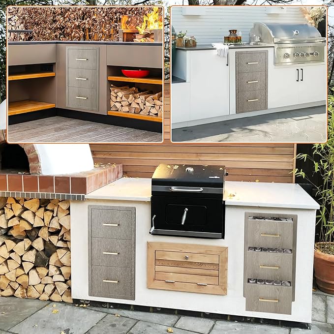 Stainless Steel Outdoor Kitchen Triple Drawers 16" W x 20.5" D x 28.5" H - Heavy Duty with Handles, Weather-Resistant Flush Mount for BBQ Island, Patio Grill & Outdoor Cooking Space