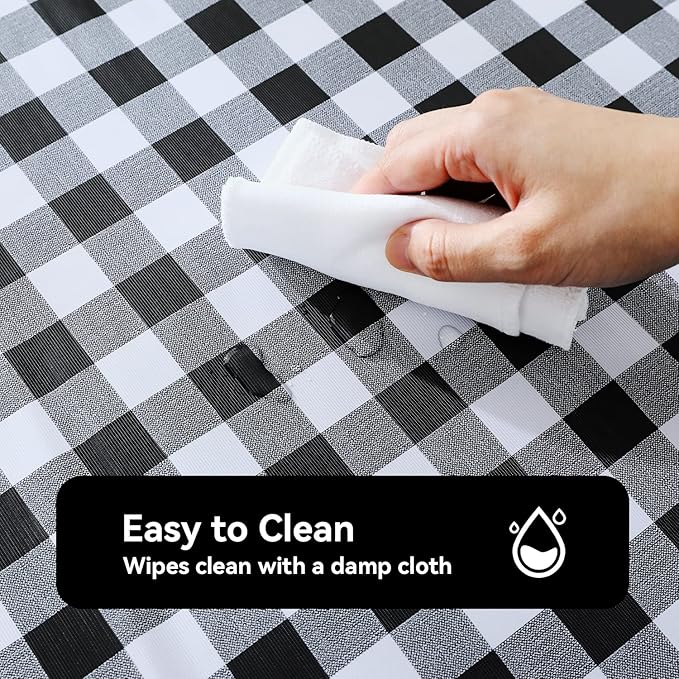 Romanstile Rectangle Vinyl Tablecloth, 100% Waterproof Buffalo Gingham Plastic Table Cloth, Heavy Duty Wipeable Checkered Table Covers for Outdoor, Camping, Picnic, Patio - 52 x 70, Black and White