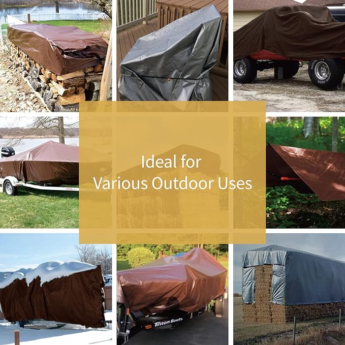 GUARD SHIELD Tarps Heavy Duty Waterproof 10x10 Feet Brown/Bright Silver Poly Tarp Cover Square Outdoor Thick UV Resistant Tarpaulin with Grommets 10mil