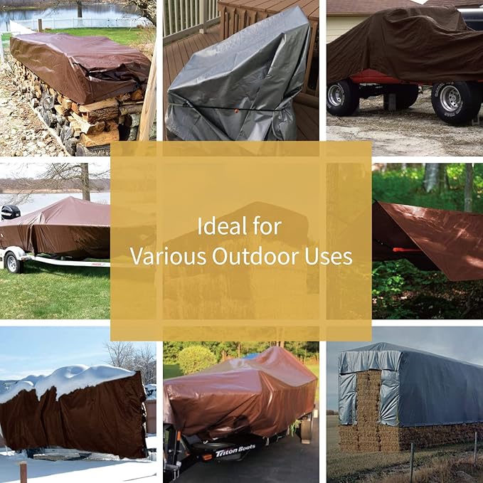 GUARD SHIELD Tarps Heavy Duty Waterproof 20x30 Feet Brown/Bright Silver Poly Tarp Cover Outdoor Thick UV Resistant Tarpaulin with Grommets 10mil