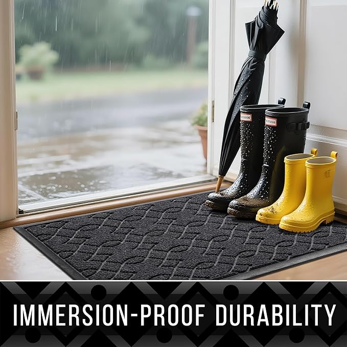 Yimobra Outdoor Mats for Front Door 29.5x17, All-Season Waterproof Doormat Outdoor Entrance, Heavy Duty Non-Slip Outside Door Mat for Garage Patio Proch Entryway Indoor, Black Grey