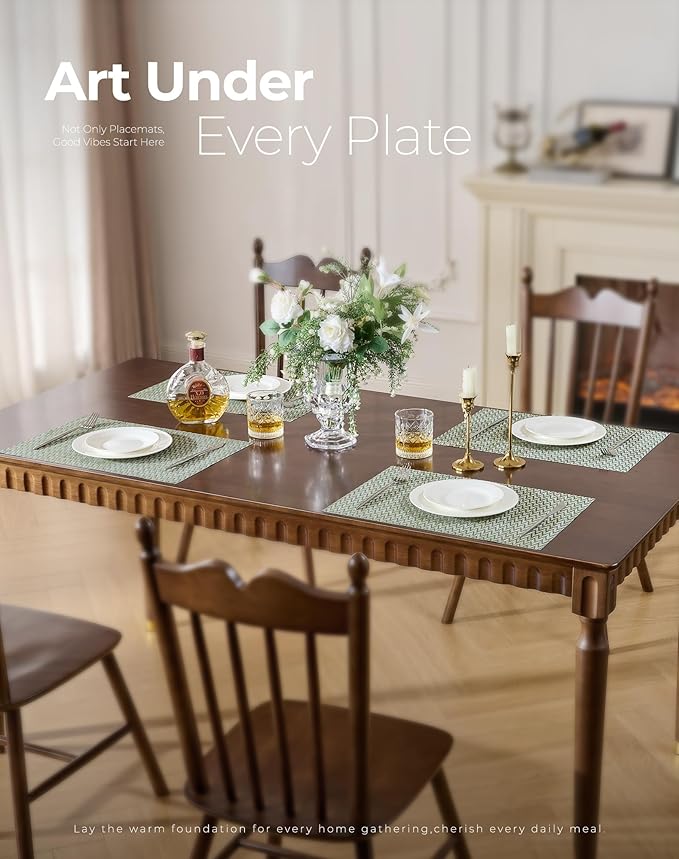 Leetaltree Green Placemats Set of 4 - Heat Resistant Non-Slip Place mats for Dining Table, Washable Durable PVC Vinyl Woven Table Mats（Green Zigzag, 4）