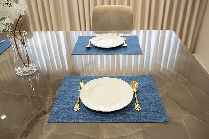 Placemat Set-Washable Place Mats for Parties, Elegant Table Mats for Kitchen Table, Set of 4 Dining Table Placemats, Heat-Resistant Cloth Placemats for Indoor and Outdoor,13x19-Navy Blue