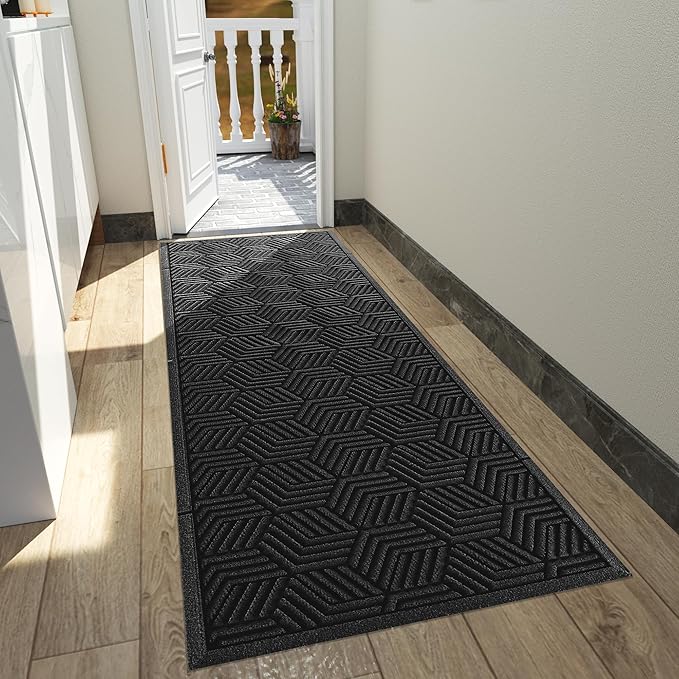 Yimobra Outdoor Indoor Runner Mat 72x24, All-Season Waterproof Entrance Mat for Front Door with Drainage Holes, Heavy Duty Non-Slip Doormat for Garage Patio Entryway, Black