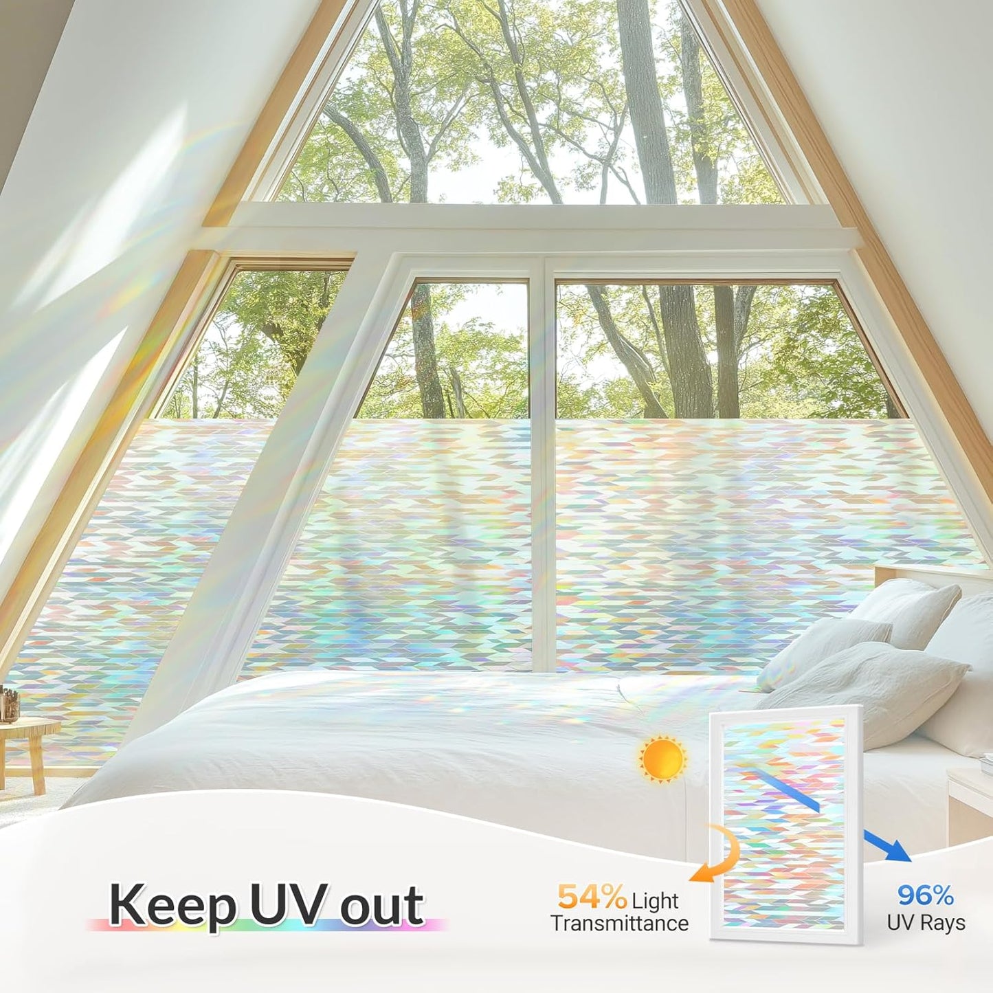 rabbitgoo Window Privacy Film with Installation Tools, Stained Glass Window Film Rainbow Prism Decorative Glass Clings for Home Decor, Static Cling Covering Sun Blocking, 23.6" x 78.7"