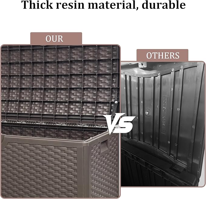80 Plus Gallon Resin Deck Box, Waterproof Outdoor Storage Box for Patio, Poolside, and Garden, Lockable UV-Resistant Storage Bin Bench Cabinet for Small Spaces, Brown